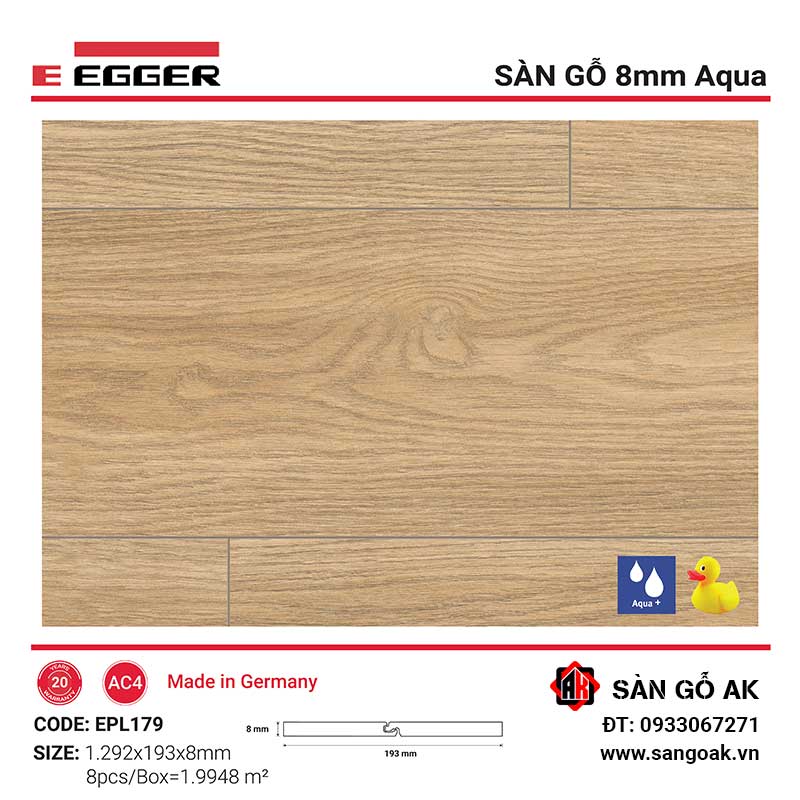 Sàn Gỗ Công Nghiệp Đức Egger Aqua 8mm EPL179
